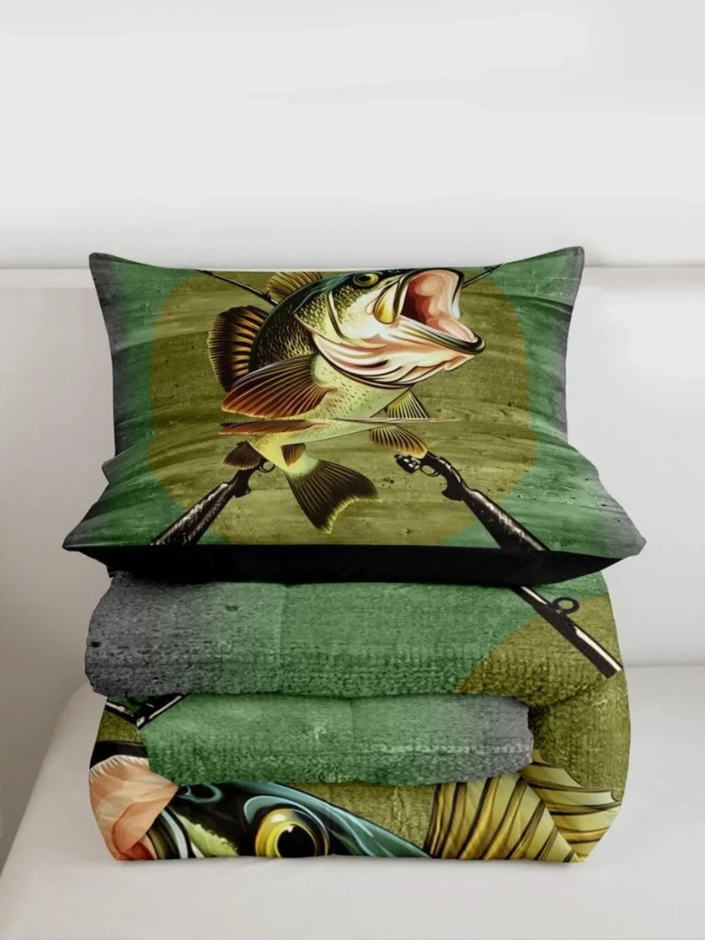 Pike Fish Hunting Comforter Set Twin Size Kids Boys Bedding